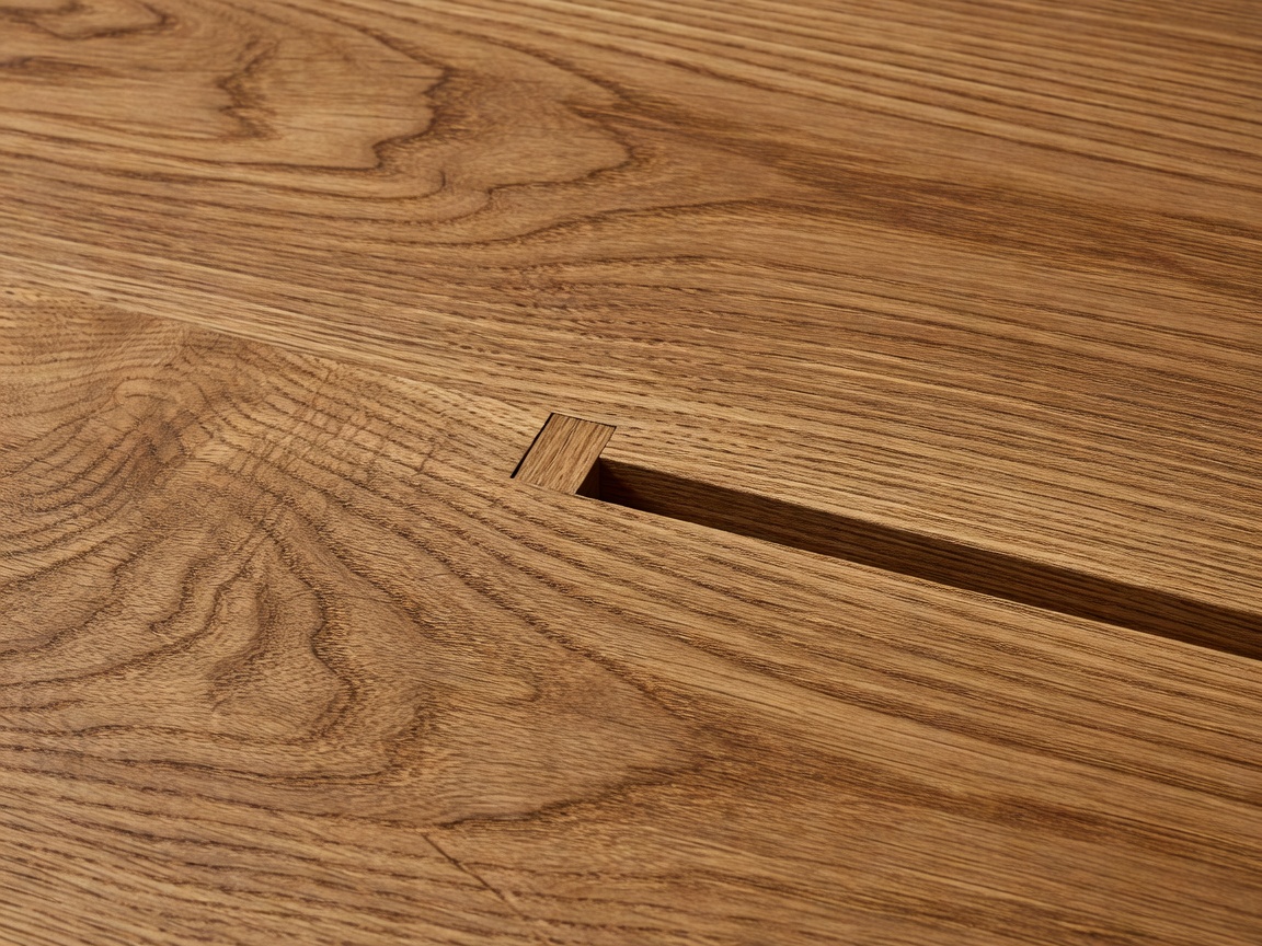 Close material photograph of oak grain and a carefully fitted timber joinery edge
